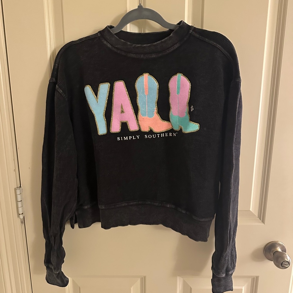 Simply Southern Black Sweatshirt with Colorful Boots Graphic